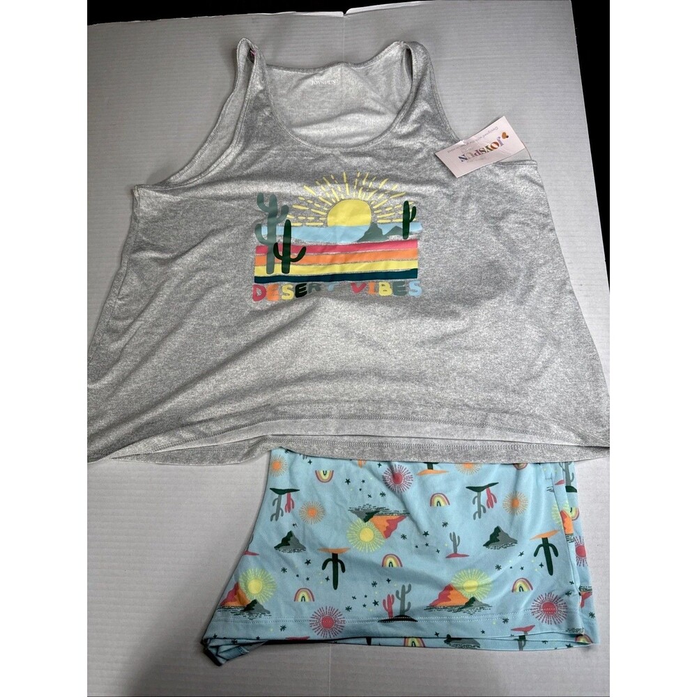 Joyspun Womens L-XL Desert Vibes Tank Top and Shorts Pajama 2-Piece Set**